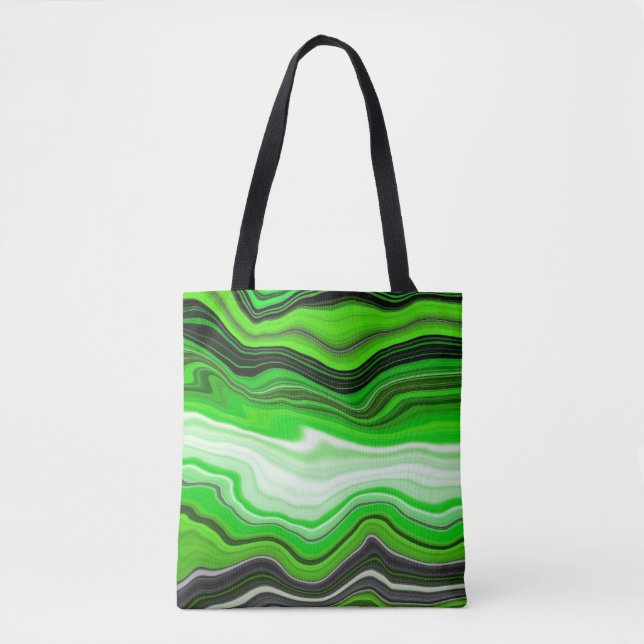 Tote Bag Marbre vert et noir comme l'art fluidisé rayé (Devant)