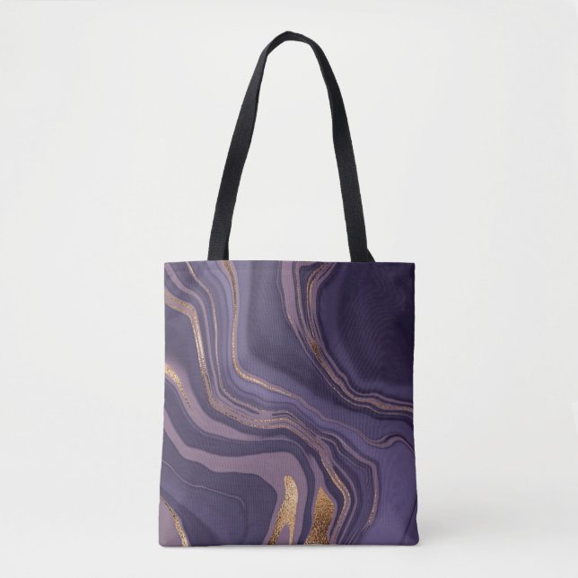 Tote Bag marbre violet Abstrait avec or (Devant)
