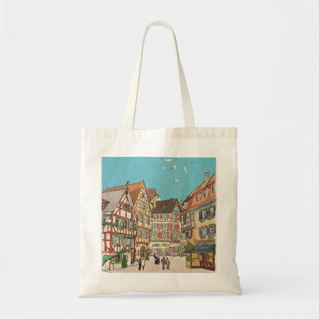 Tote Bag Marché de Noël Strasbourg France d'inspiration rét (Devant)