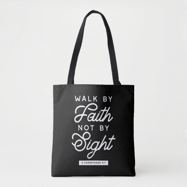 Tote Bag "Marcher par la foi" Bible Verse Typographie Desig (Devant)