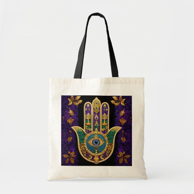 Tote Bag Mardi Gras Gold violet vert Hamsas Art (Devant)