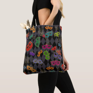 Tote Bag Mardi Gras Masquerade Masques Arlequin Noir
