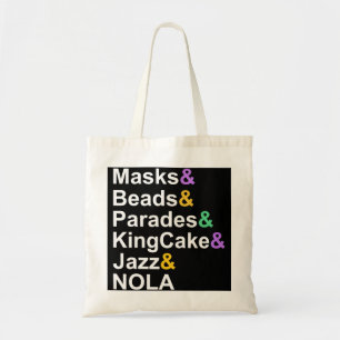 Tote Bag mardi gras masques perles défilés kingcake jazz no