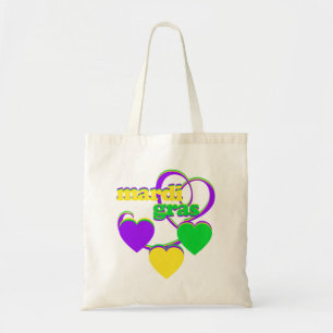 Tote Bag Mardi Gras Purple Jaune Coeurs Vert Carnaval