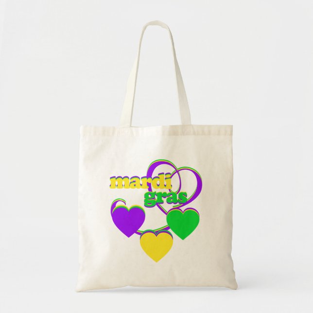Tote Bag Mardi Gras Purple Jaune Coeurs Vert Carnaval (Devant)