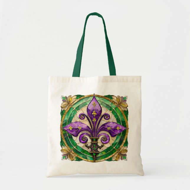 Tote Bag Mardi Gras Vitrail Fleur de lis (Devant)