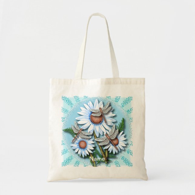 Tote Bag Marguerites bleues libellules  (Devant)