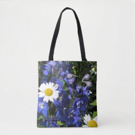 Tote Bag Marguerites et delphiniums. Bleu de