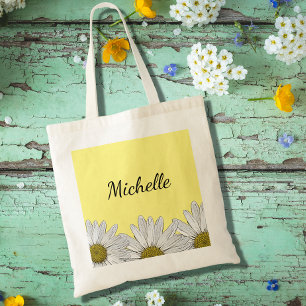 Tote Bag Marguerites modernes Rustique Floral Jaune Noir