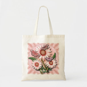 Tote Bag Marguerites roses papillon