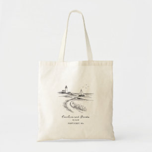 Tote Bag Mariage à la Main sur la Côte en Noir et Blanc
