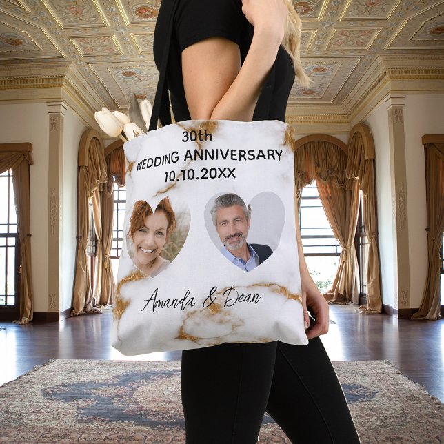 Tote Bag Mariage anniversaire de la photo en or marbre (Créateur téléchargé)