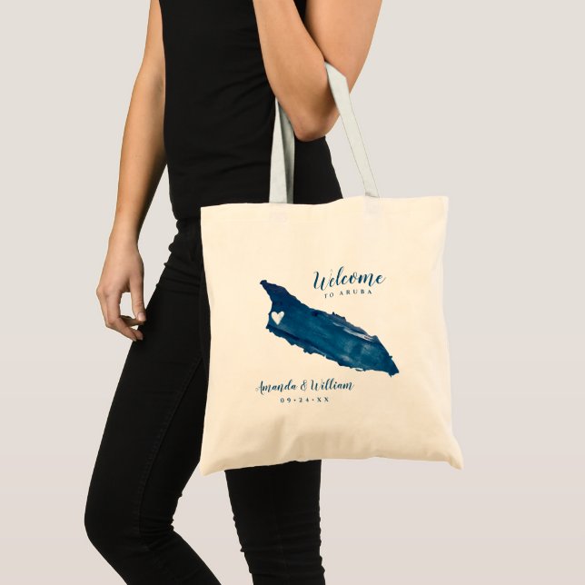 Tote Bag Mariage Bienvenue à Aruba Blue Map Coeur mobile (Devant (produit))