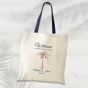 Tote Bag Mariage Bienvenue Arbre à Palmes Rose Or Navy