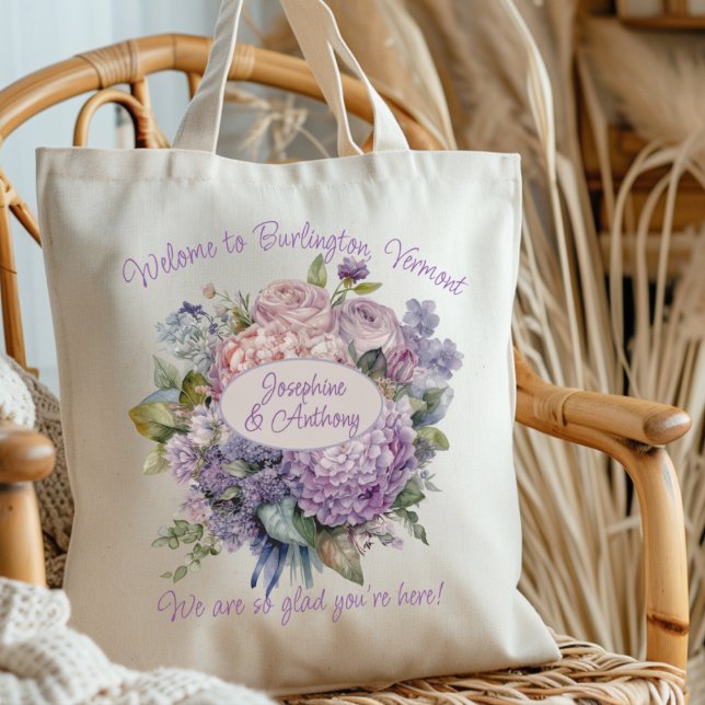 Tote Bag Mariage Bienvenue Lavender Bouquet Personnalisé (Créateur téléchargé)