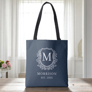 Tote Bag Mariage botanique Monogram Navy Blue Crest