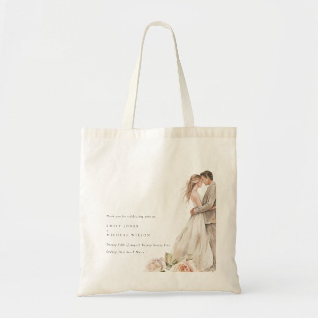 Tote Bag Mariage botanique souple Rose floral Couple (Devant)