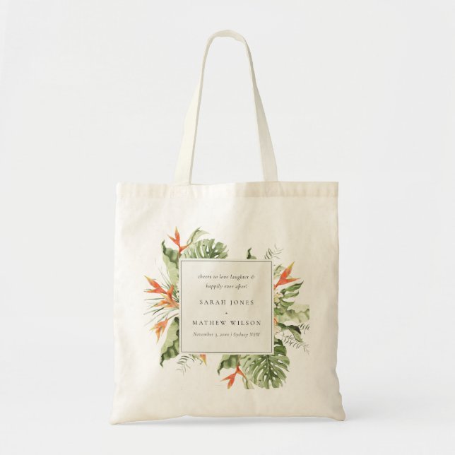 Tote Bag Mariage botanique vert orange tropical (Devant)