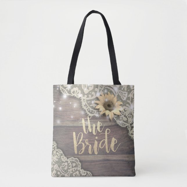 Tote Bag Mariage Brides dentelle tournesol rustique feux de (Devant)