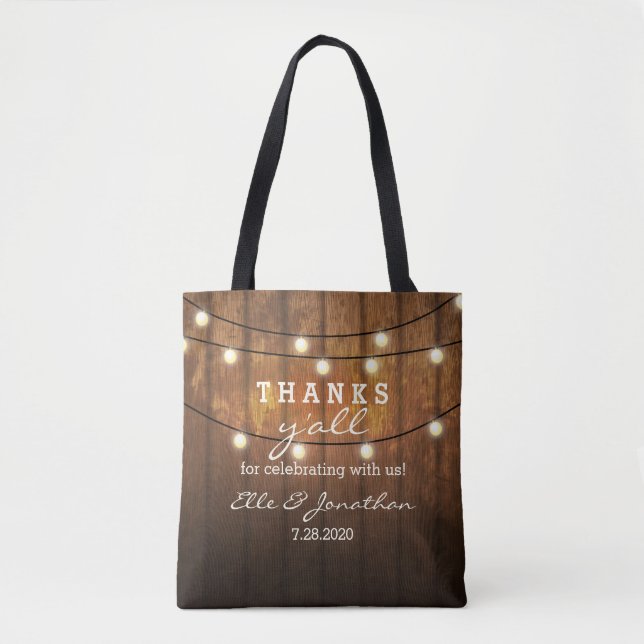 Tote Bag Mariage campagnard rustique en bois de grange Merc (Devant)
