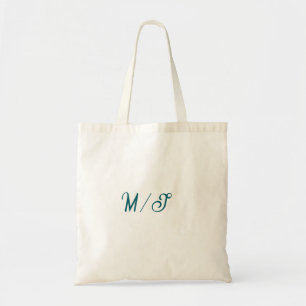 Tote Bag Mariage couple nom monogramme turquoise simple sty