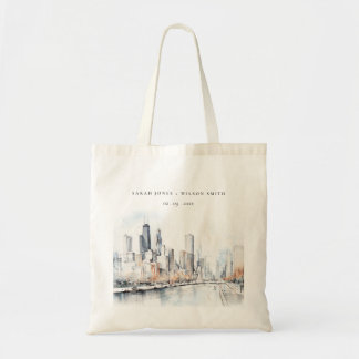 Tote Bag Mariage d'aquarelle de Chicago, Illinois City Scap