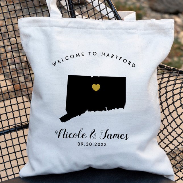 Tote Bag Mariage de bienvenue Connecticut Map Fourre-tout,  (Créateur téléchargé)