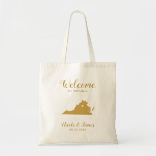 Tote Bag Mariage de bienvenue de la carte Virginia, Gold