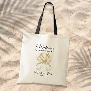 Tote Bag Mariage de bienvenue Élégants Hippocampes en Or