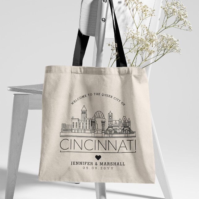 Tote Bag Mariage de Cincinnati| Skyline stylisée (Créateur téléchargé)