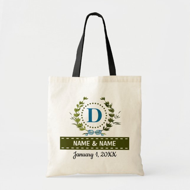 Tote Bag Mariage de couronne d'ivoire personnalisé Date Mon (Devant)