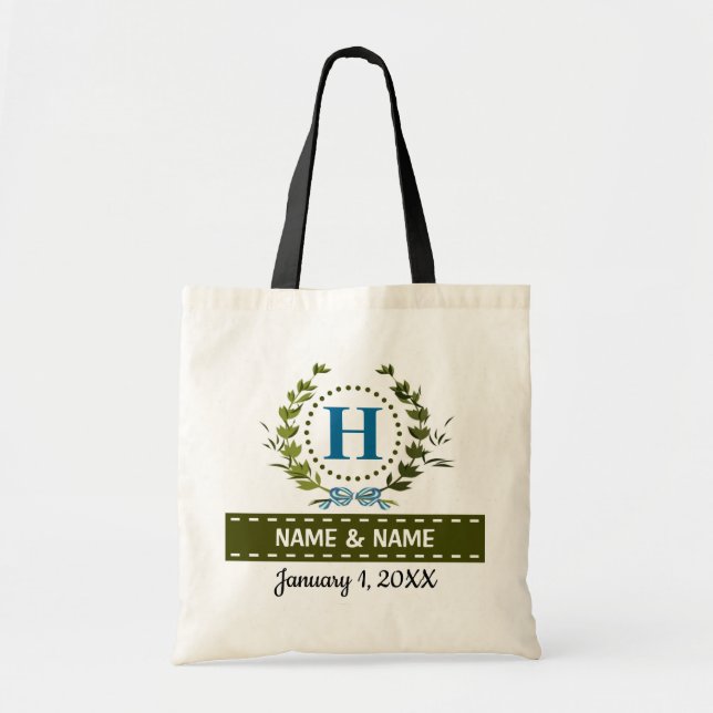 Tote Bag Mariage de couronne d'ivoire personnalisé Date Mon (Devant)