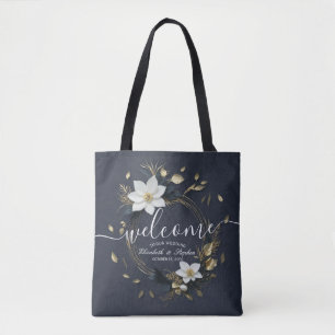 Tote Bag Mariage de couronnes florales en or noir blanc Bie