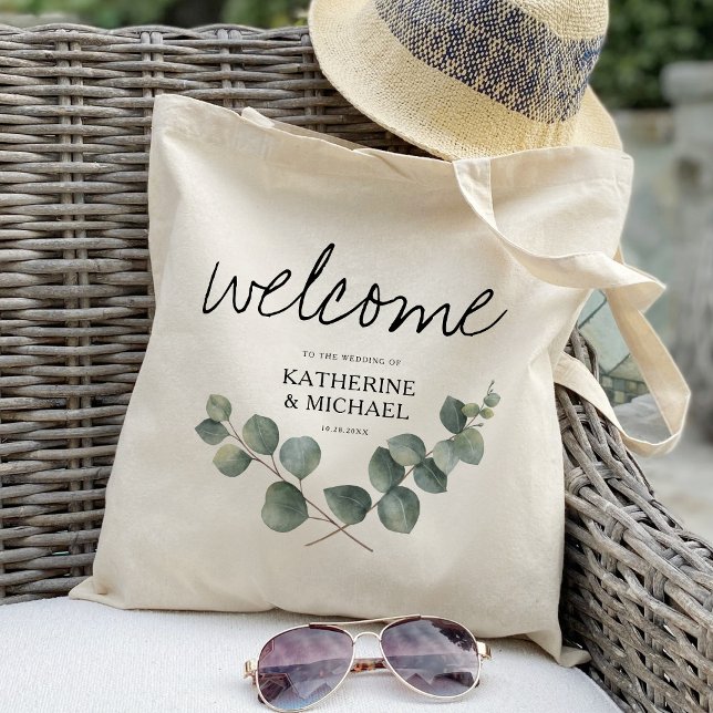 Tote Bag Mariage de feuille d'eucalyptus bienvenue (Créateur téléchargé)