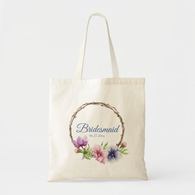Tote Bag Mariage de fleurs d'anémone aquarelle (Devant)