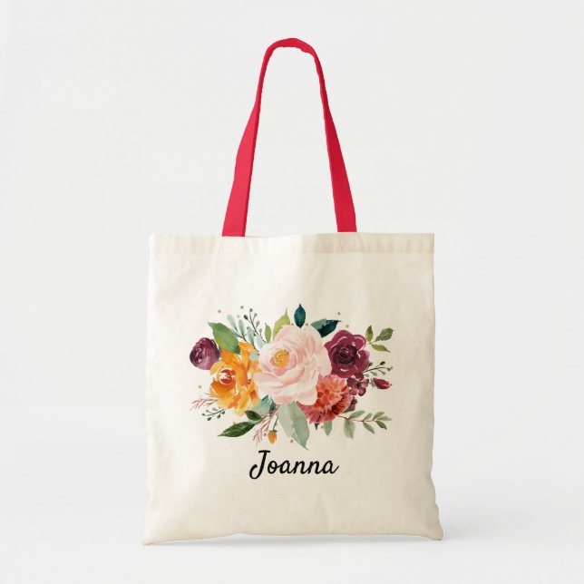 Tote Bag Mariage de fleurs florales de Bourgogne d'automne (Devant)