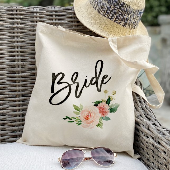 Tote Bag Mariage de la mariée florale rose (Créateur téléchargé)