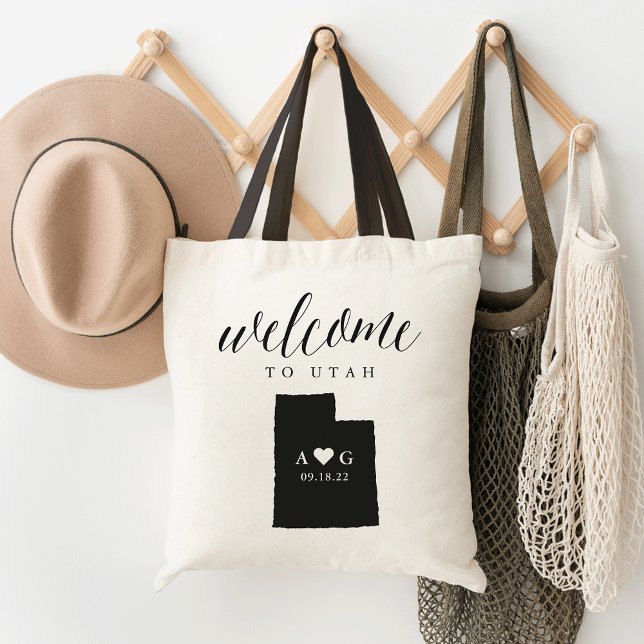 Tote Bag Mariage de l'Utah State Silhouette Bienvenue Fourr (Créateur téléchargé)