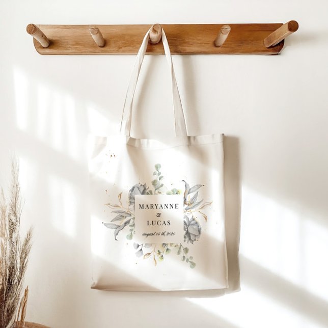 Tote Bag Mariage de monogramme floral argenté (Créateur téléchargé)