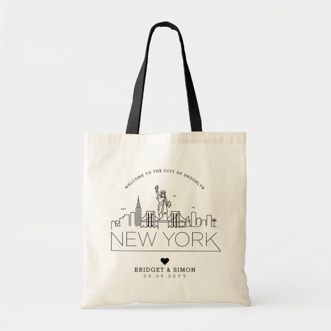 Tote Bag Mariage de New York | Skyline stylisée (Devant)