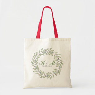 Tote Bag Mariage de Noël mariée Groom Monogram Wreath