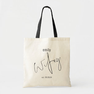 Tote Bag Mariage de nom Wifey Script moderne Date