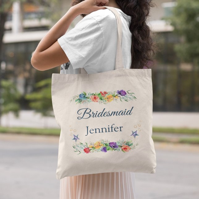 Tote Bag Mariage de plage florale personnalisée de Bridesma (Créateur téléchargé)
