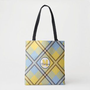 Tote Bag Mariage de script de tatan bleu jaune Plaid