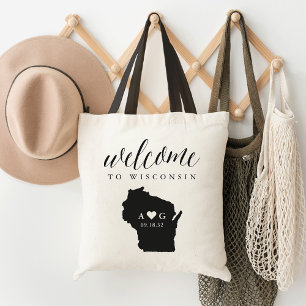 Tote Bag Mariage de Silhouette de l'Etat du Wisconsin Bienv