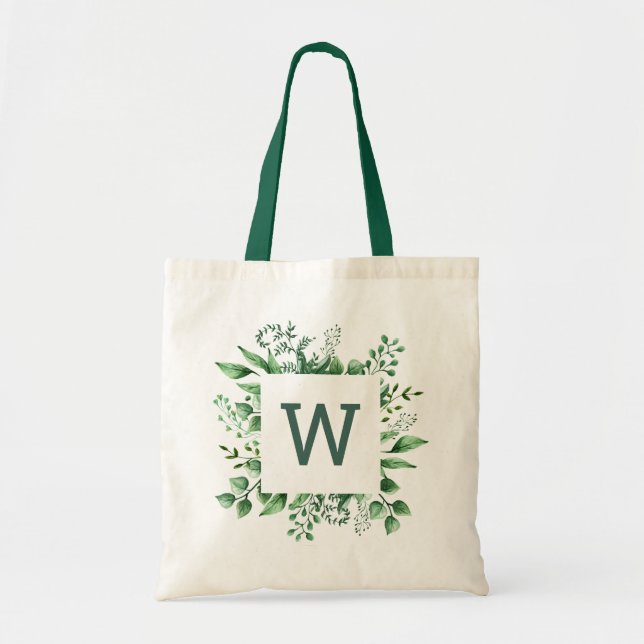 Tote Bag Mariage de verdure aquarelle. monogramme de Woodla (Devant)