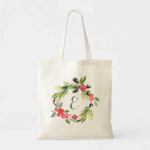 Tote Bag Mariage d'hiver Floral Watercolor Wreath Monogra