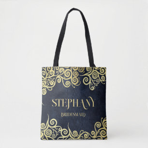 Tote Bag Mariage D'Hiver Luxury Marine Bleu Et Or