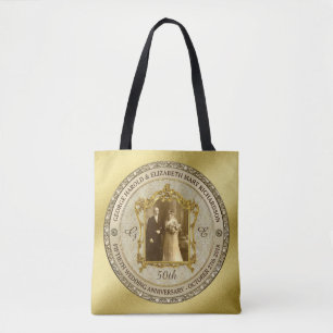 Tote Bag Mariage d'or Anniversaire classique cadre photo
