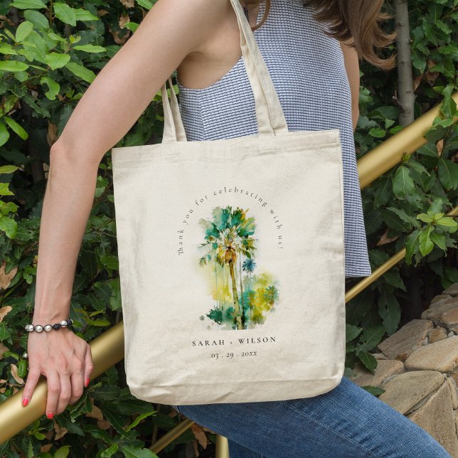 Tote Bag Mariage Dusky Green Tropical Aquarelle Palm Trees (Créateur téléchargé)
